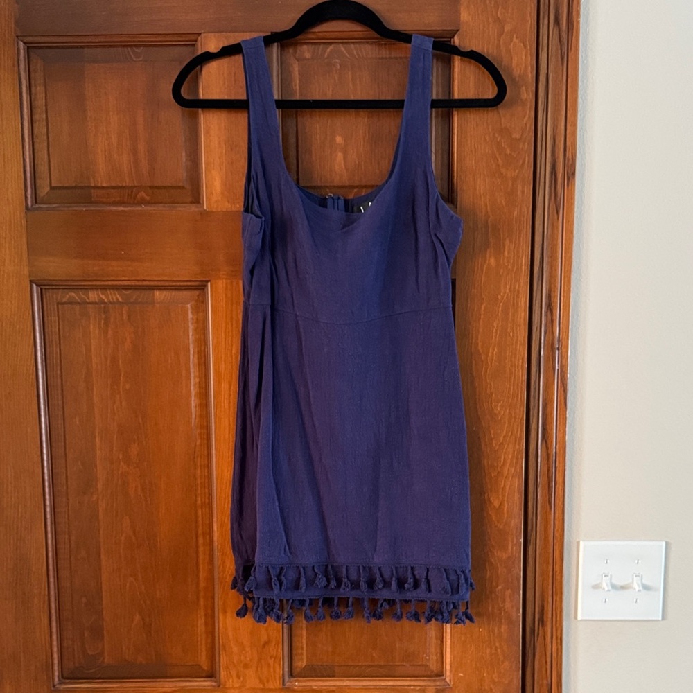 Lulus Blue Sleeveless Dress with Tassel Hem